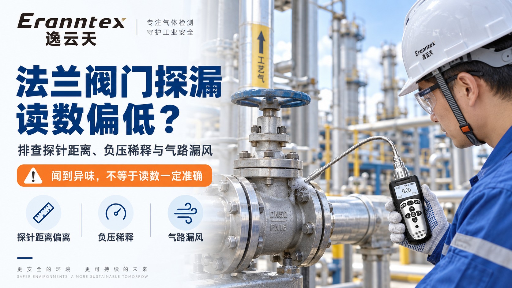 法兰阀门探漏读数偏低？排查探针距离、负压稀释与气路漏风