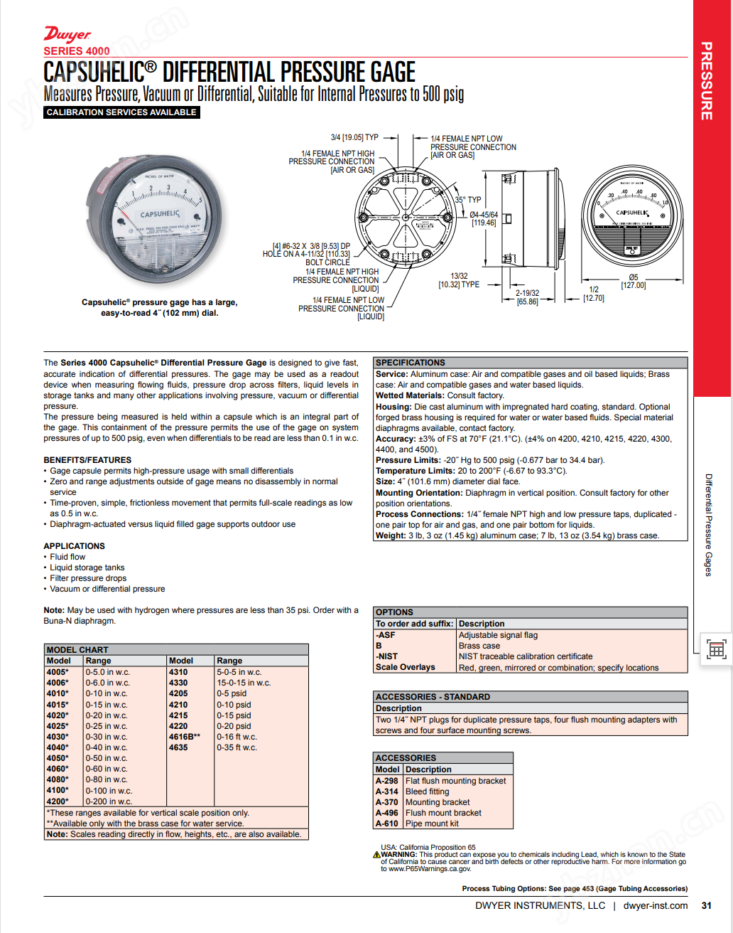 Dwyer-4000系列Capsuhelic®差压表